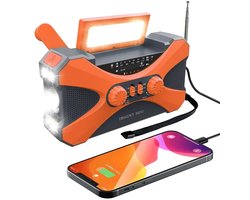 Carlovo Noodradio - Solar Opwindbaar - 10000mAh - Draagbare Radio - Outdoor Radio - Powerbank Zonneenergie - Noodpakket - AM, FM, WB - Zaklamp Met 3 Standen - Leeslamp - SOS Knop - 16X8X4Cm - Oranje