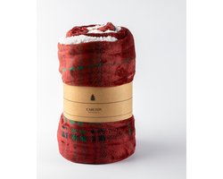 CARLTON - plaid 150x200 cm - sherpa fleece deken - ruitmotief - Biking Red - rood