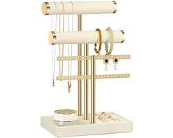 carmderin - Jewellery Organiser - Sieradenhouder Met 3 Niveaus - Armband Standaard Met Verwijderbare T Bar - Fluweel En Metaal - Overzichtelijke Opberging Voor Sieraden - Voor Thuis En Winkelgebruik - 1 Stuk