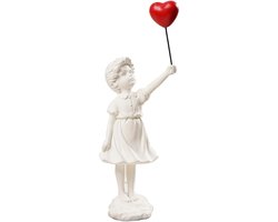 carmdering - Ballonmeisje Beeldje - Woondecoratie - 10×7×24 cm, hars, stevig - Modern kunstbeeld voor boekenplank, salontafel of schoorsteen - Perfect cadeau voor kerst, verjaardag en housewarming - wit