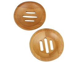 carmdering - Bamboe Zeephouder - Ronde Badhouder - Houten Zeepschaal - Zelfdrainend Ontwerp - Compact 8x8cm Formaat - Natuurlijk Bamboe - Minimalistische Stijl - Ruimtebesparend Voor Kleine Badkamers - 2 Stuks