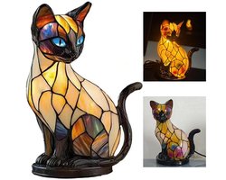 carmdering - Nachtlampje - LED-nachtlampje - Tafellamp - Siamese kat design, harsen materiaal, zacht warm licht - Energiezuinig, stijlvolle woondecoratie - Perfect voor slaapkamer en woonkamer - Ideaal cadeau voor kattenliefhebbers