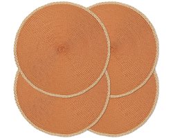 carmdering - Plaatsmat - Placemat - Tafelmat - Set van 4, rond, 38 cm, gevlochten rand - Hittebestendig, antislip, makkelijk schoon te maken - Oranje, perfect voor dagelijks gebruik en feestdagen