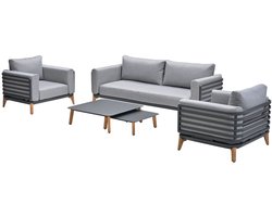 Carmen lounge sofaset - 5-delig - carbon black - aluminium teak look