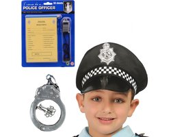 Carnaval verkleed speelgoed politiepet - zwart - voor kinderen - met handboeien en bonnenboekje