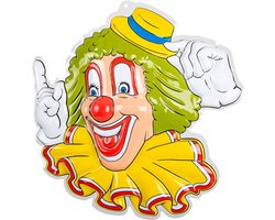 Carnaval wanddecoratie bord Clown gele hoed & groen haar 50x50cm wanddeco