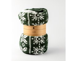 CAROL - plaid 150x200 cm - sherpa fleece deken - nordic print - Mountain View - groen