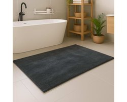 Carpet city Badkamer-Tapijt Wasbaar Grijs 67x110 cm - Zachte Badmat Eenvoudig antislip - Douchemat, Badkleed Soft-Touch Gevoel