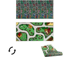 Carpet City & Boerderij Speelkleed - Speelmat 100x200 cm - Dubbelzijdig - Vloerkleed Kinderkamer - Antislip Speeltapijt - Verkeerskleed - Cadeau