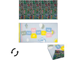 Carpet City & Hinkelspel Speelkleed - Speelmat 80x150 cm - Dubbelzijdig - Vloerkleed Kinderkamer - Antislip Speeltapijt - Verkeerskleed - Hinkelen - Cadeau