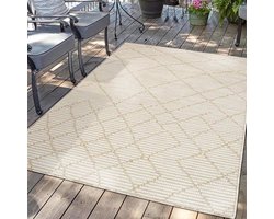 carpet city Outdoor tapijt, terras, weerbestendig, 60 x 110 cm, balkontapijt, beige, ruitlook, binnen en buiten tapijten voor veranda, tuin, keuken, badkamer of woonkamer