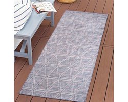 Carpet city Outdoor tapijt, terras, weerbestendig, 80 x 150 cm, balkontapijt, blauw-roze, geometrisch patroon, voor binnen en buiten, voor veranda, tuin, keuken, badkamer of woonkamer