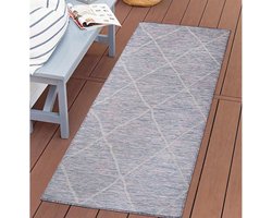 carpet city Outdoor tapijt, terras, weerbestendig, 80 x 150 cm, grastapijt, blauw-roze, ruitpatroon, voor binnen en buiten, voor veranda, tuin, keuken, badkamer of woonkamer