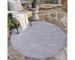 carpet city Outdoor tapijt voor terras, weerbestendig, 200 x 200 cm, rond, balkontapijt, blauw-roze gemêleerd, binnen en buiten tapijten voor veranda, tuin, keuken, badkamer of woonkamer