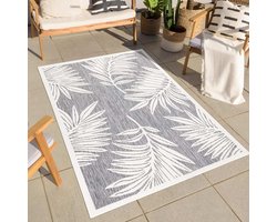 Carpet city Tapijt voor buiten, weerbestendig, grijs, 160 x 230 cm, palmbladeren, balkontapijt, waterafstotend, voor binnen en buiten, voor terras, tuin, keuken, badkamer of woonkamer