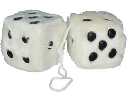 Carpoint Dobbelstenen Wit – Auto Decoratie – Pluche – 6x6x6 cm – 40 cm Koord – Interieur Accessoire