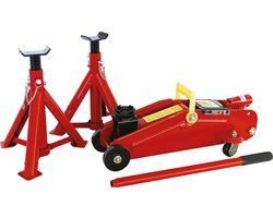 Carpoint Garagekrik & assteunen - Maximaal belastbaar tot 2000kg – Verrijdbaar – 360° draaibaar – 3 hoogtes - 277mm, 322mm of 366mm - Hydraulisch – Stevig – Praktisch