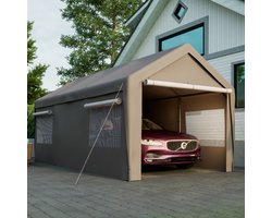 Carport Garage Tent 3x6m, Grijs, Winterbestendig met Oprolbaar Raam, Verwijderbare Zijwanden en Dak, Opslagtent, Stabiele Tent, Beschermhoes voor Auto, SUV, Boot & Vrachtwagen