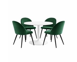 Carry eethoek tafel Ø110cm, 4 stoelen velours groen.