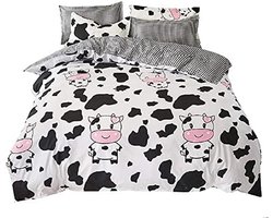 Cartoon Dekbedovertrek Set voor Kinderen - Eenpersoons Koe Print Beddengoed Set