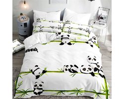 Cartoon Dier Gedrukt 3D Dekbedovertrek Set - Eenpersoons Tweepersoons Kingsize Bed - Jongen Meisje Slaapkamer - Microfiber Dekbedovertrek Set Quilt Case met Kussenslopen - Bamboo panda 180x220cm