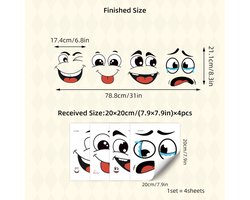 Cartoon Face Stickers Set – Zelfklevende Decoratiestickers – 4 Vellen – Geschikt voor prullenbak, toilet of andere gladde oppervlakken – plastic Oppervlak