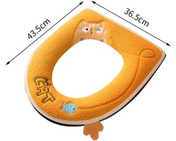 Cartoon toiletbrilhoes, toiletbrilhoes met rits, warm, dik, wasbaar, zacht pluche, warm, wasbaar toiletbrilhoes - geel katje.