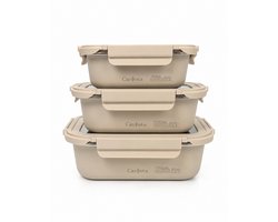 Caryota 304 RVS Lunchbox Set van 3 - Broodtrommel - Vershoudbakjes Glazen Deksel - Anti-Lek - PFAS-vrij & BPA-vrij - 3.6 liter - Vaatwasserbestendig