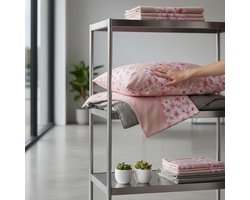 Casa Beddengoedset van flanel, 100% gekamd Italiaans katoen, pluist niet, verschillende maten (roze bloem, tweepersoons)