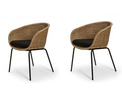 Casa – Eetkamerstoel set van 2: ‘Mandes’ met zitkussen 80x64x58cm – naturel/zwart