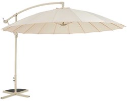 Casa – Hangende Parasol ‘Floriasa’ – Ø 274 x 248 cm – Draaibare Zweefparasol – UV-bescherming – Verstelbaar – Weerbestendig – Kleur: Zand – Voor Tuin, Terras of Balkon