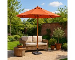 Casa Houten Parasol Ø300 cm – Terra Kleur – Grote Parasol voor Tuin, Balkon of Terras – Natuurlijke Houten Frame – Weerbestendige Doek – Stijlvolle Zonwering Buitenshuis
