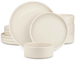 Casa Living Luxe Serviesset - 16 delig - Steengoed serviesset - Porselein - Dinerbord - Kom - Dessertbord - 4 persoons - Crème wit