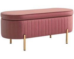 Casa Living Opbergbank - Opbergbak - Dekenkist - 72L Opbergruimte - Fluwelen Bekleding - Gouden Metalen Poten - Chique - Roze