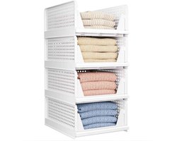 Casa Living Opbergbox met Lades - 4-Delig - Opbergmand Set - Stapelbaar - Opvouwbaar - Met Schuifrails - Kunststof - Wit