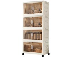 Casa Living Opbergkast - Opvouwbare Opbergdoos - 4-Laags Design - Stapelbaar met Wielen - Transparant Beige - 40x25x89CM
