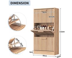 Casa Living Schoenenkast - Schoenenrek - Opbergkast - Kast - 60x24x113cm - Hout - Rotan - Anti kantel - Japandi - Eikenhout