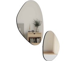 Casa Living Wandspiegel - Set van 2 - Decoratieve Spiegels - Organische Kiezelvorm - Metalen Frame - HD Spiegelglas Zwart