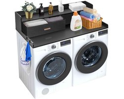 Casa Living Wasmachine Organizer - Wasmachine Opbouwkast met 2 Lades - Opbergplank - Met Zijhaken - 137x70x30,5CM - Zwart