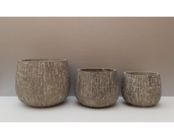 Casa Vivante Bart ronde pot grijs , Set van 3, H16,5 x D19cm