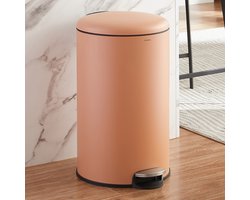 CASABEL 30L Keukenafvalbak - 100% roestvrij staal, vingerafdrukbestendig, ronde afvalbak met pedaal en deksel, terracotta