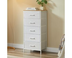 CASABEL Hoge ladekast met 5 laden in stevige stof, wit metaal en hout, 45x30x94 cm, ideaal voor slaapkamer, woonkamer of hal.