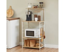 CASABEL Keukenkast met 4 planken en wit metalen frame, 60x40x123 cm, ruimtebesparende opbergkast voor de keuken