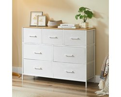 CASABEL ladekast met 7 laden, wit metalen frame en MDF-hout, opbergmeubel 100x30x75cm, praktisch en veelzijdig