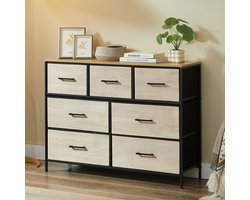 CASABEL ladekast met 7 laden, zwart metalen frame en MDF-hout, opbergmeubel 100x30x75cm, praktisch en veelzijdig