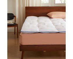 CASABEL Matrasoplegger 90 x 190 cm van ademende microvezel met blauwe bies