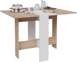 CASABEL – Opklapbare eettafel - Keukentafel voor kleine ruimtes - Wit middenstuk en licht houten blad, biedt plaats aan 2-4 personen