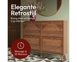 CASABEL Schoenenkast 4 Kleppen, 24 Paar, Retro Stijl, Compact Halmeubel, Donker Hout