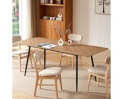 CASABEL - Uitschuifbare eettafel met geïntegreerd verlengstuk - Parijse stijl - 6 tot 8 personen - Slanke metalen poten - Licht en zwart hout.