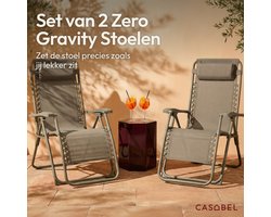 CASABEL Zero Gravity Stoel Inklapbaar, 2 Stuks, Comfortabele Tuinligstoelen van Roestvrij Staal en Textilene, taupe